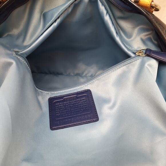 Coach Signature Blue Patent Leather Turnlock Double Handle Tote Shoulder Bag - Picture 14 of 16